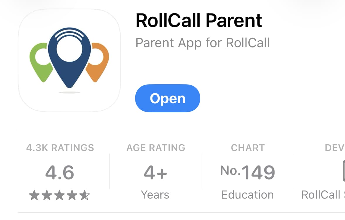 Rating panel of the RollCall Parent listing on the Apple App Store (AU), captured on 17 July 2026