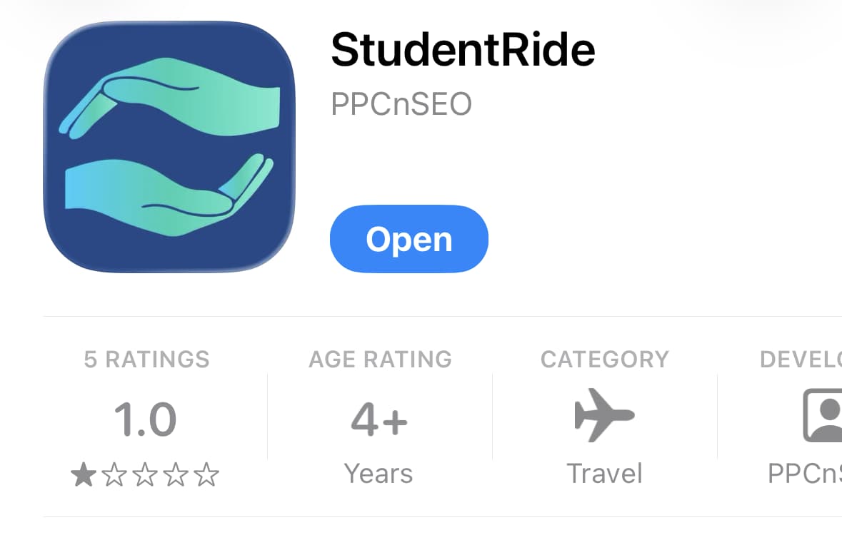 Rating panel of the StudentRide listing on the Apple App Store (AU), captured on 17 July 2026