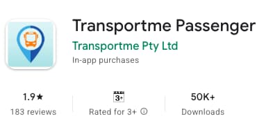 Rating panel of the Transportme Passenger listing on the Google Play (AU), captured on 17 July 2026