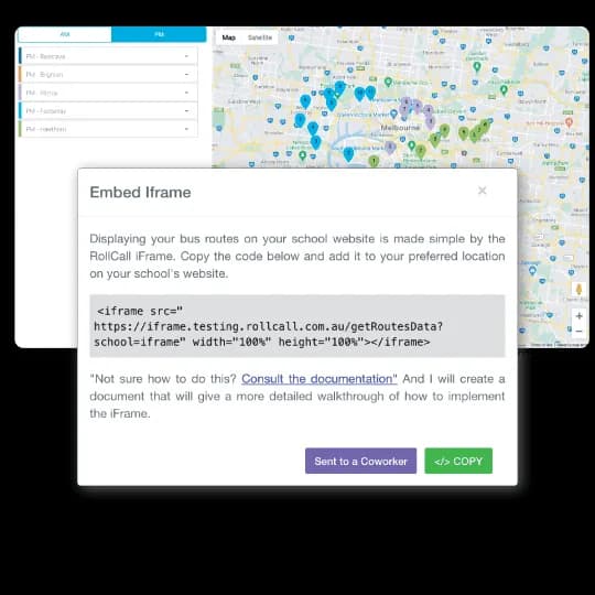 Sharing a RollCall bus route with a colleague by link