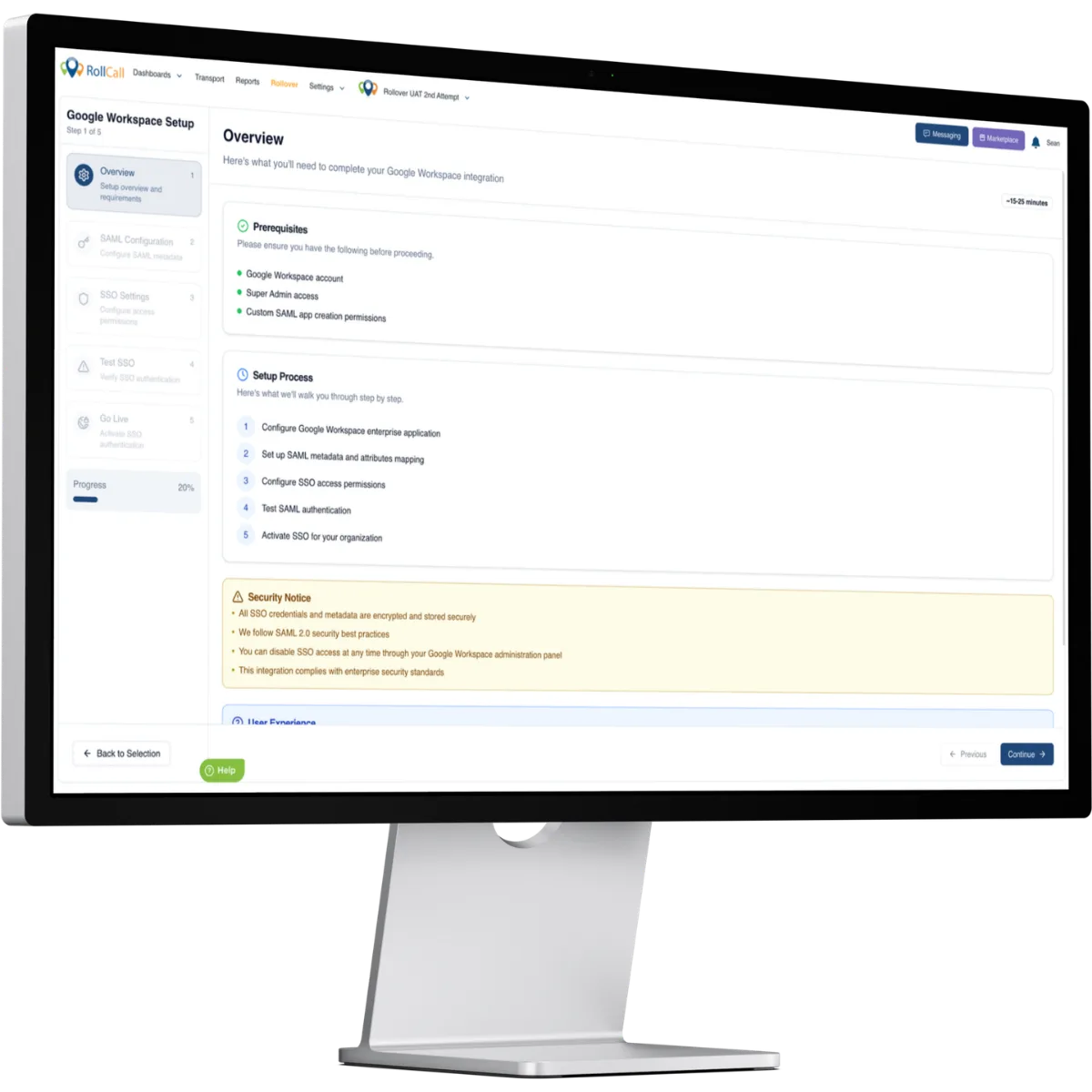 Setting up Google Workspace single sign-on in RollCall