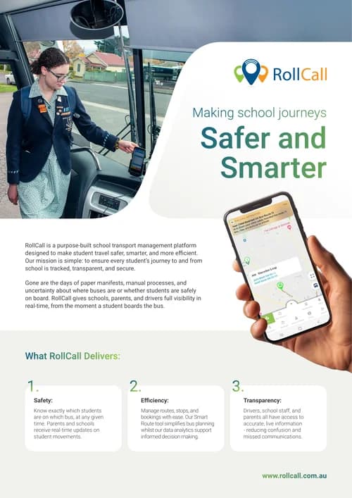 Cover of the RollCall brochure, Making school journeys safer and smarter
