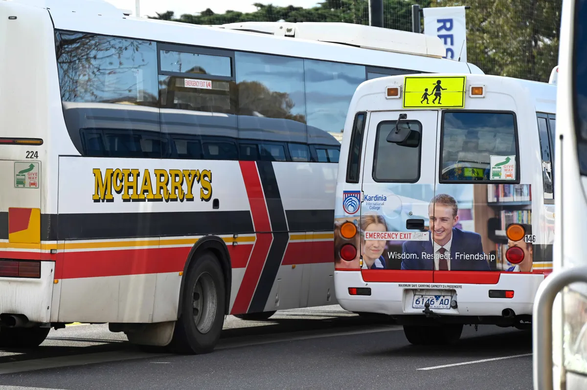 Kardinia International College buses in the school's bus bays