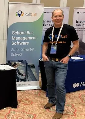 Dean at the RollCall stand at a conference in South Africa