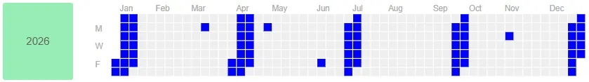 The Holidays year view for 2026, with holiday dates marked across the calendar